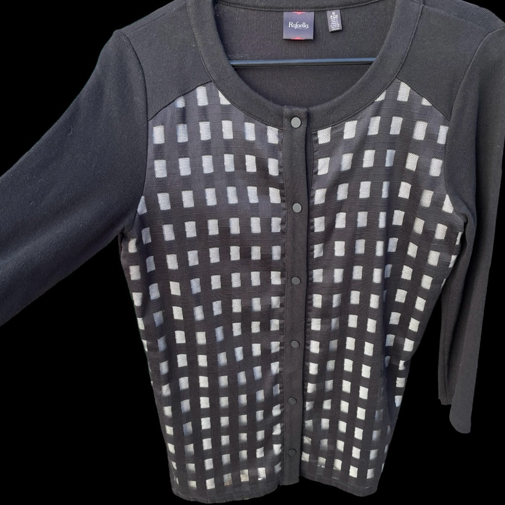 Rafaella Black and Cream Patterned Cardigan - Petite